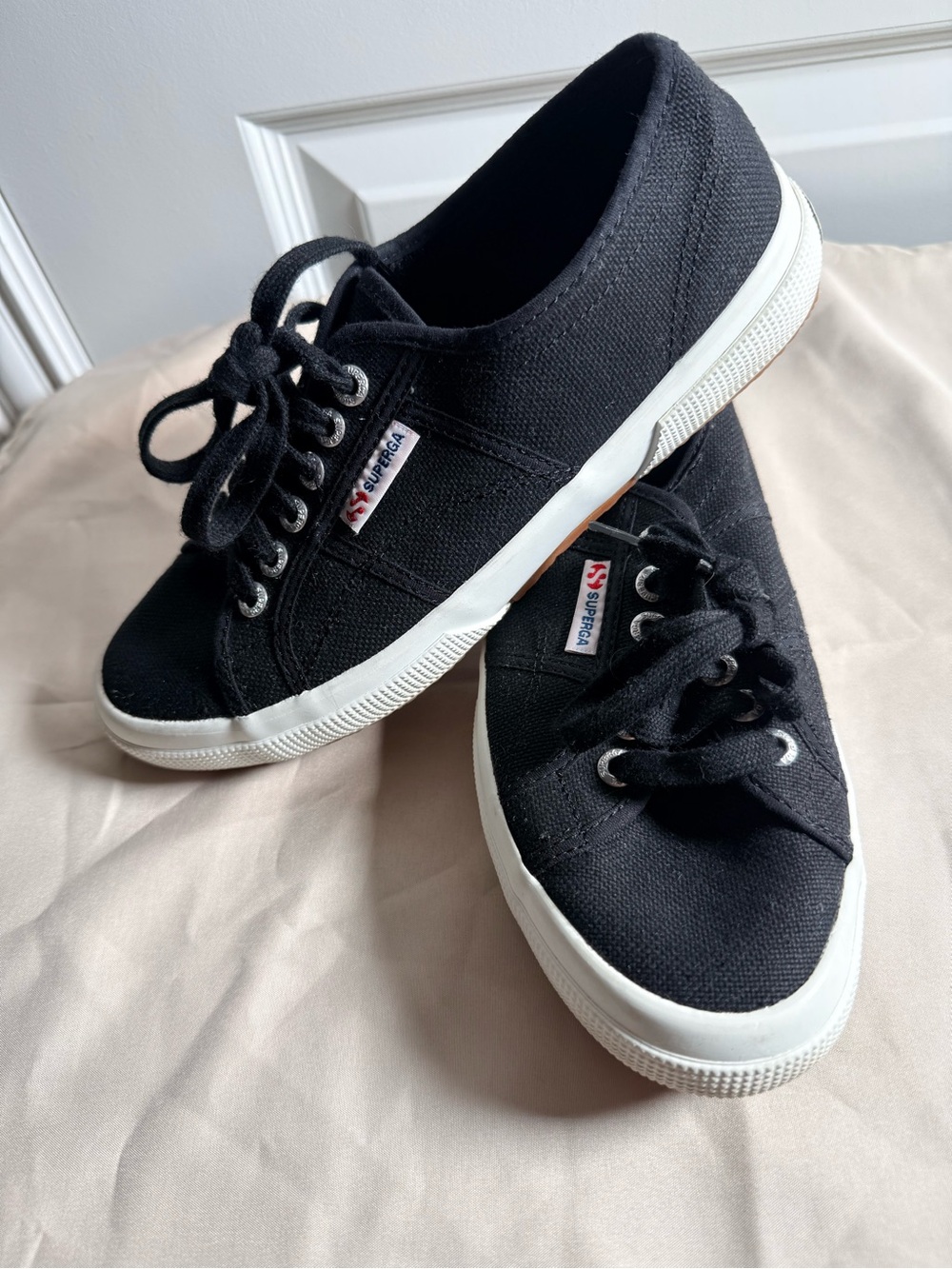 Superga Black Canvas Lace-Up Sneakers